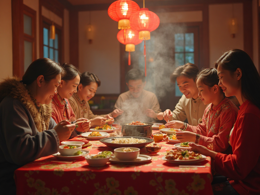 AI generated family gathering during Chinese New Year with traditional customs and warm atmosphere - heartwarming AI art by AI Image Agent